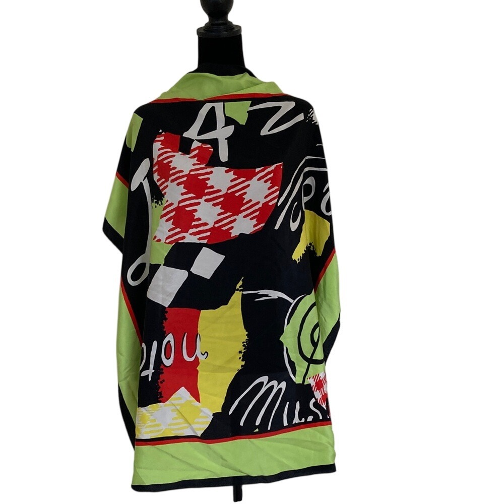 Graphic Abstract Print‎ Scarf/Wrap in Black, Red & Lime